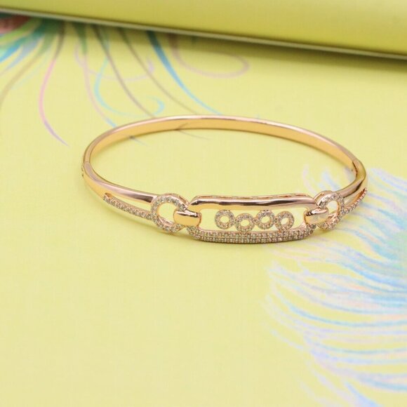 Elegant Rose Gold Bangle with Circle Accents and Crystal Detailing, XPBL0421 - Picture 5 of 11